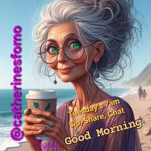 Stylish Elderly Woman with Coffee Art Print